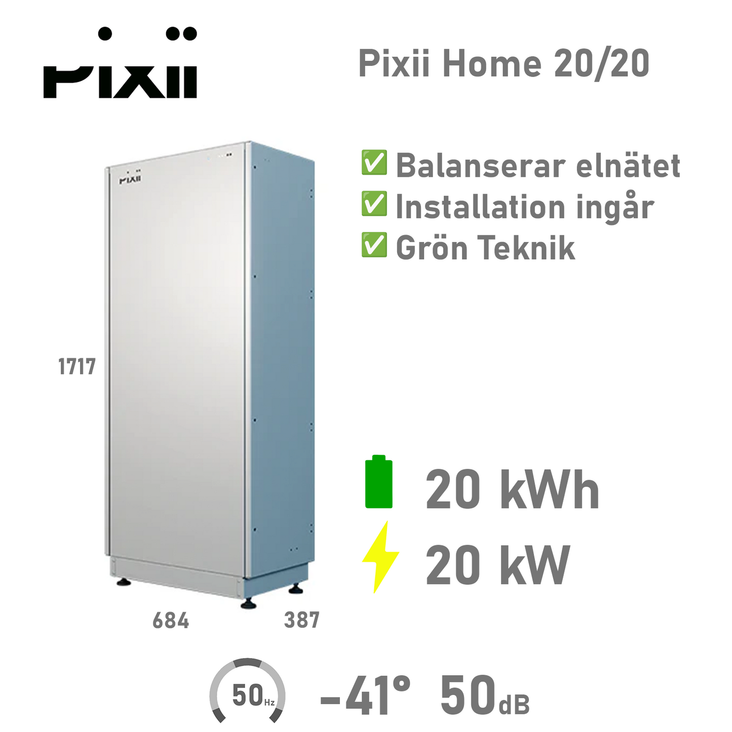 Pixii Home Energilagring 20/20 kWh