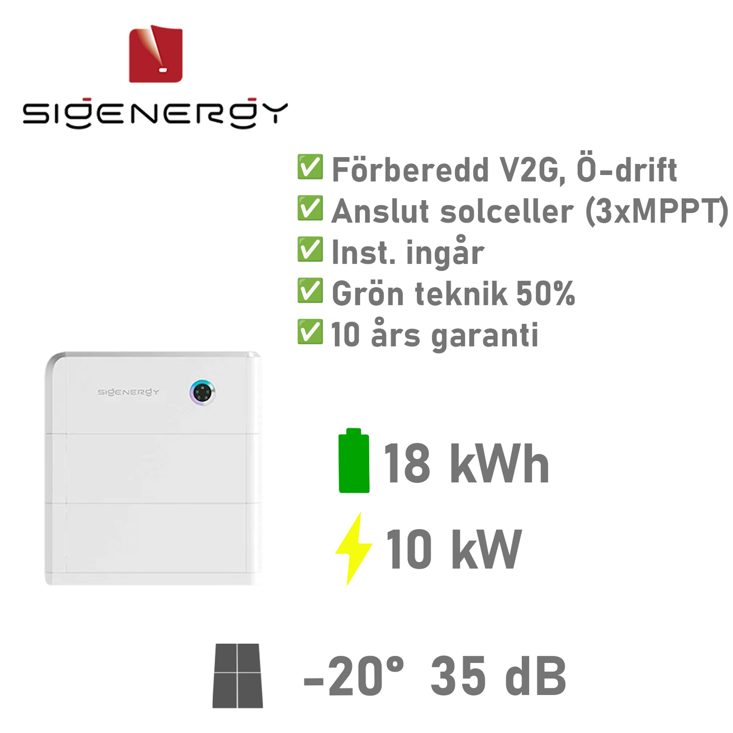 SIGENERGY SigerStor Paket 18 kWh/10 kW (2x9kWh)