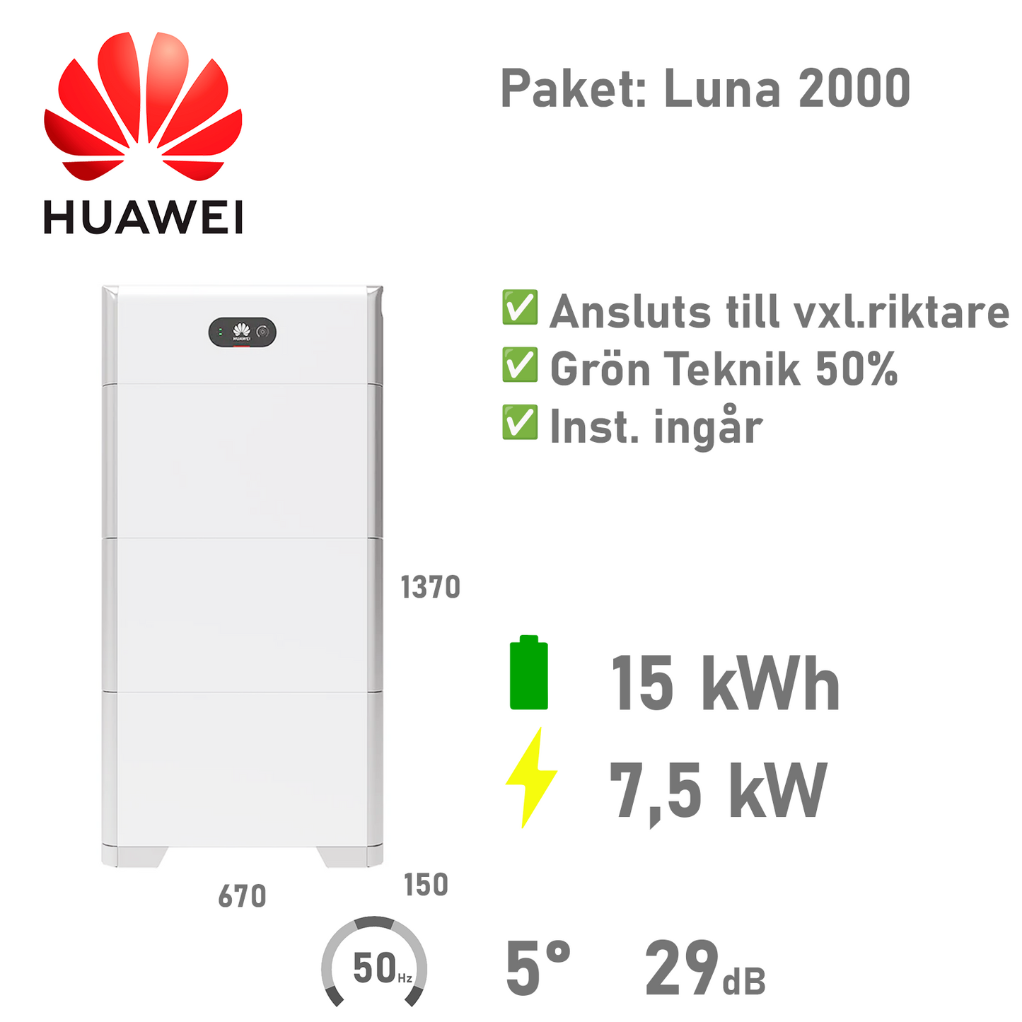 HUAWEI Batteripaket 15 kWh/5 kW