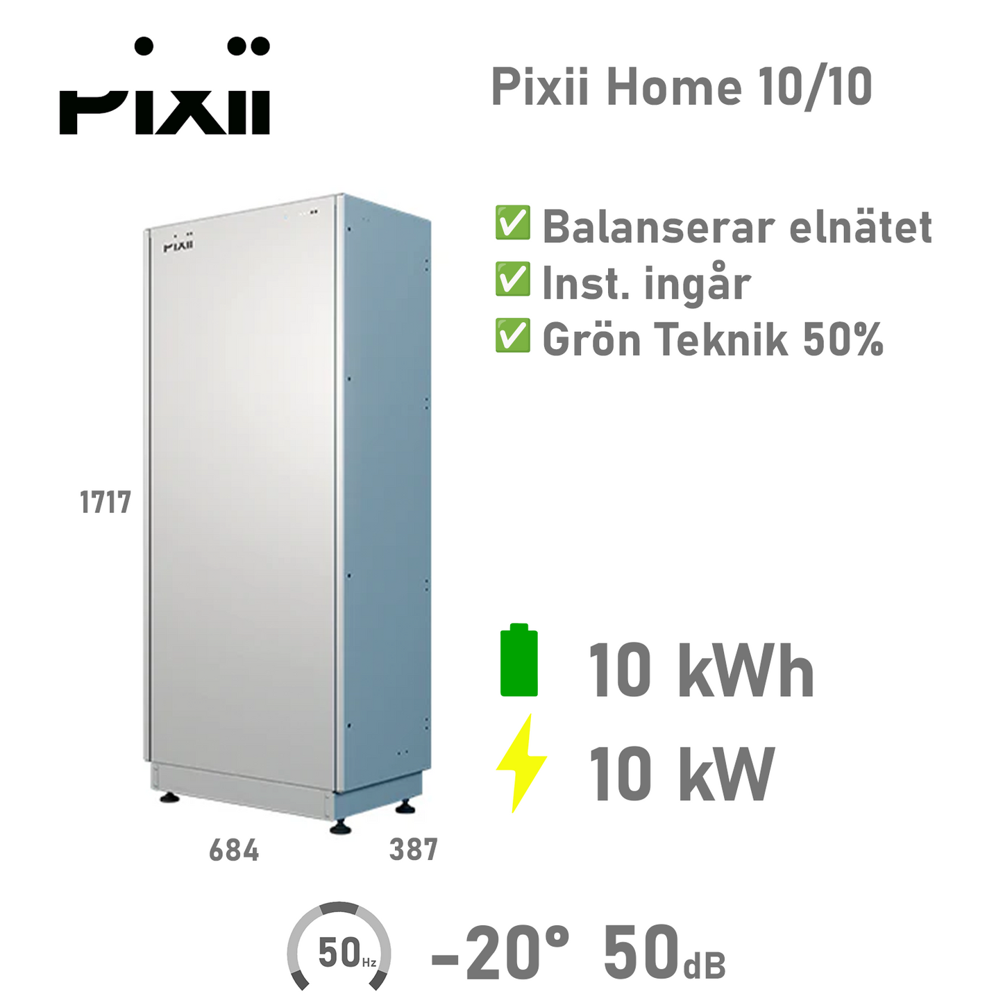 Pixii Home Energilagring 10/10 kWh