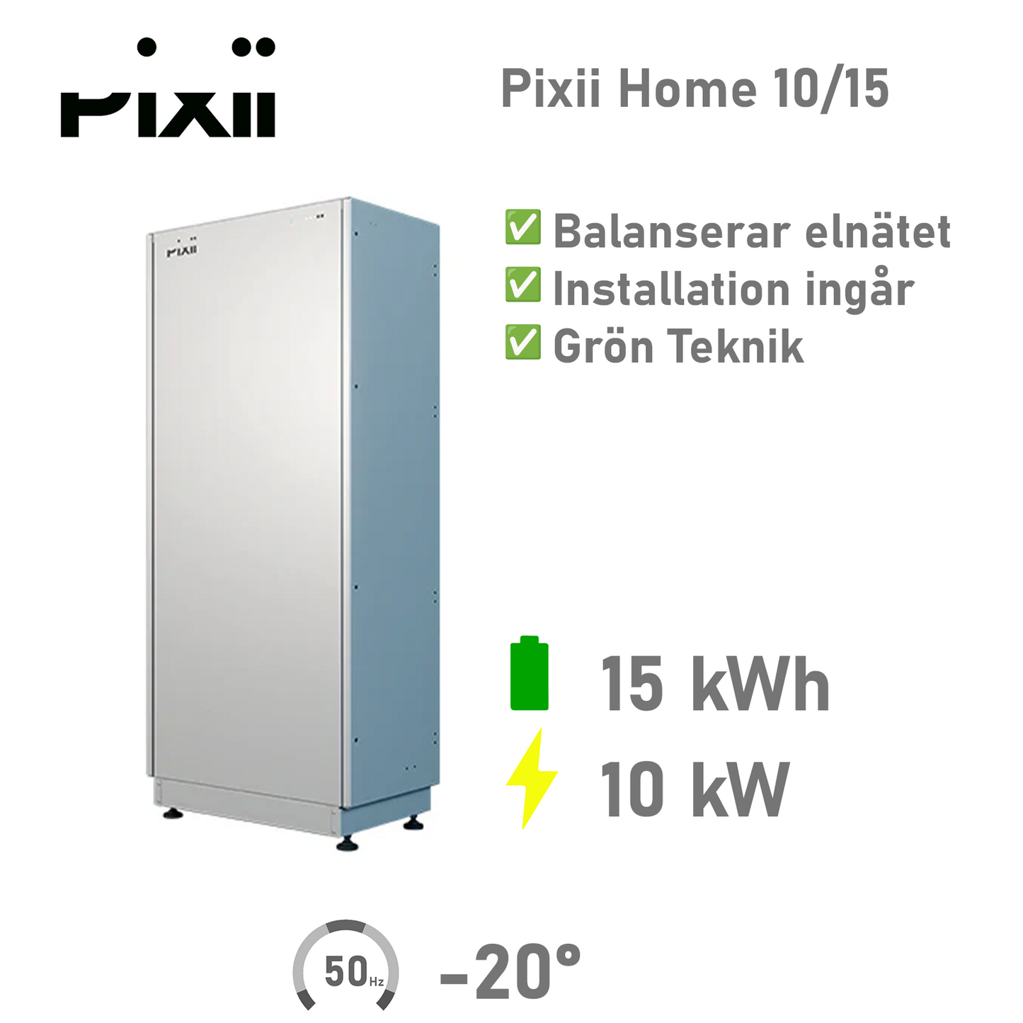 Pixii Home Energilagring 10/15 kWh