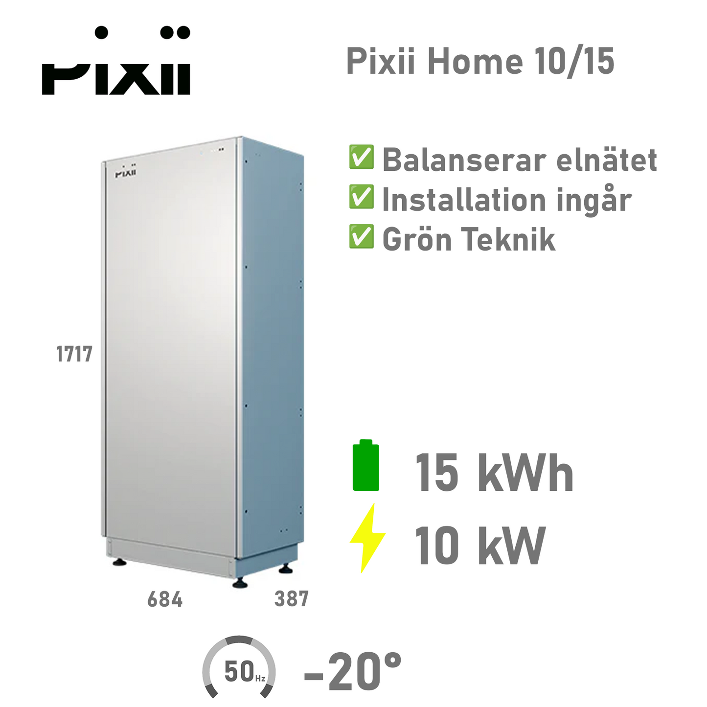 Pixii Home Energilagring 10/15 kWh