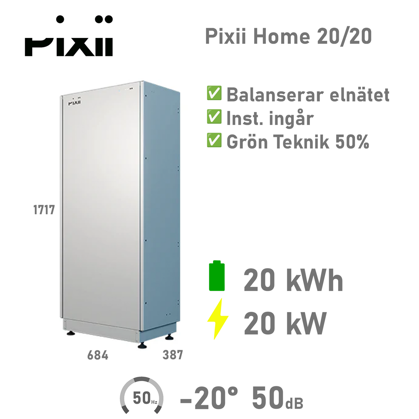 Pixii Home Energilagring 20/20 kWh