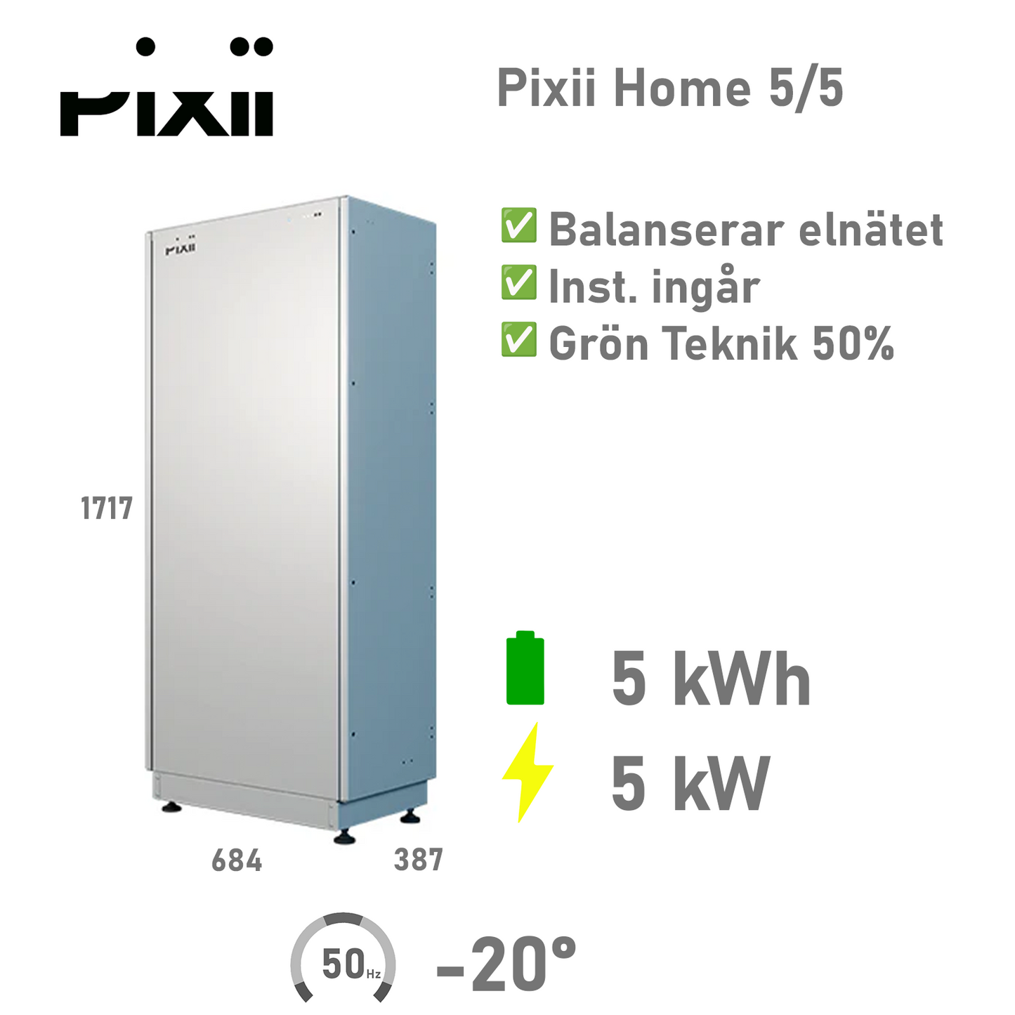 Pixii Home Energilagring 5/5 kWh