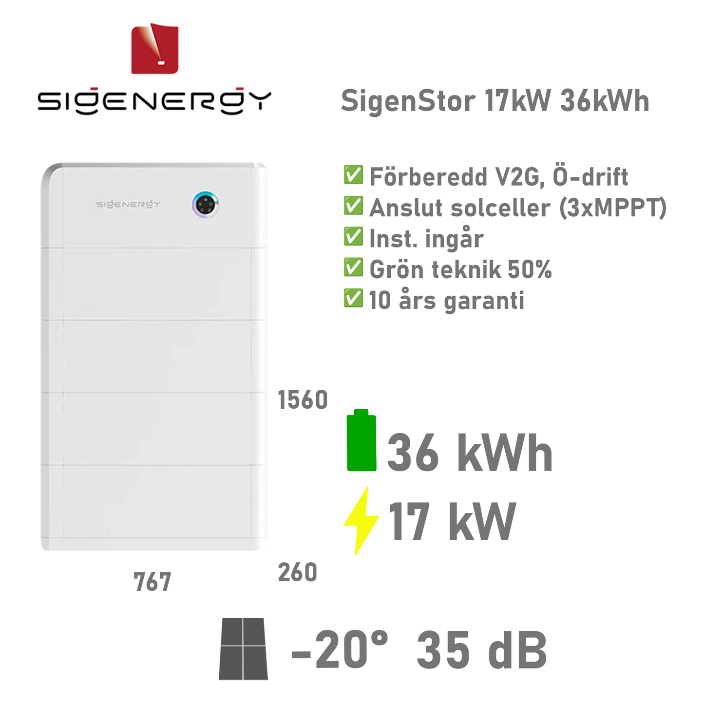 SIGENERGY SigerStor Paket 36 kWh/17 kW (4x9kWh)