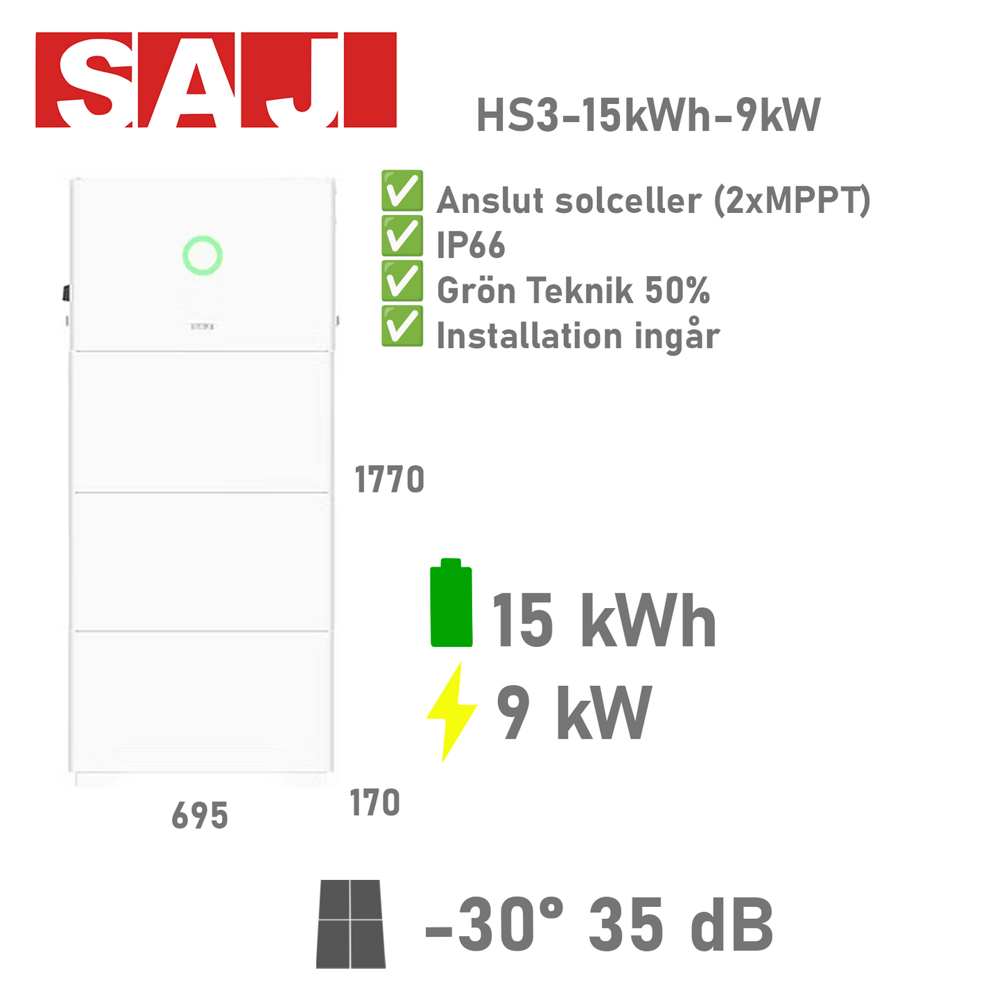 SAJ HS3- Batteri 15kWh 9kW
